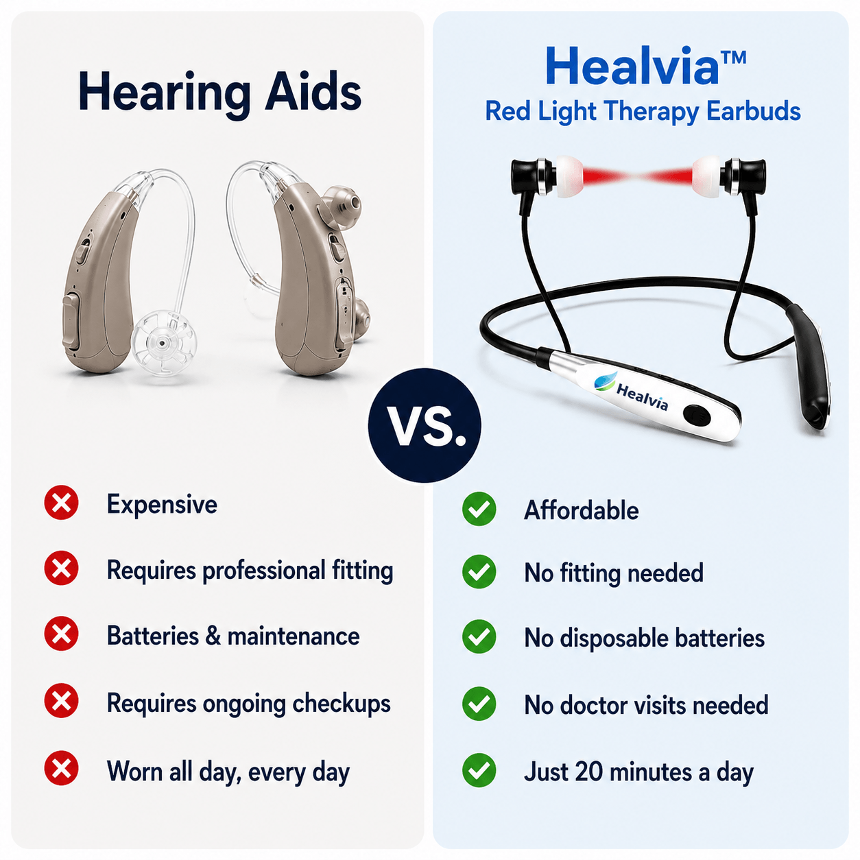 Healvia™ Red Light Therapy Earbuds for Hearing Loss Support